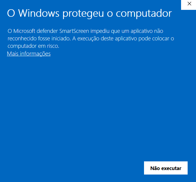 Tela de proteção do Windows SmartScreen - Mais Informações